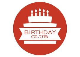 a red circle with a birthday club logo on it
